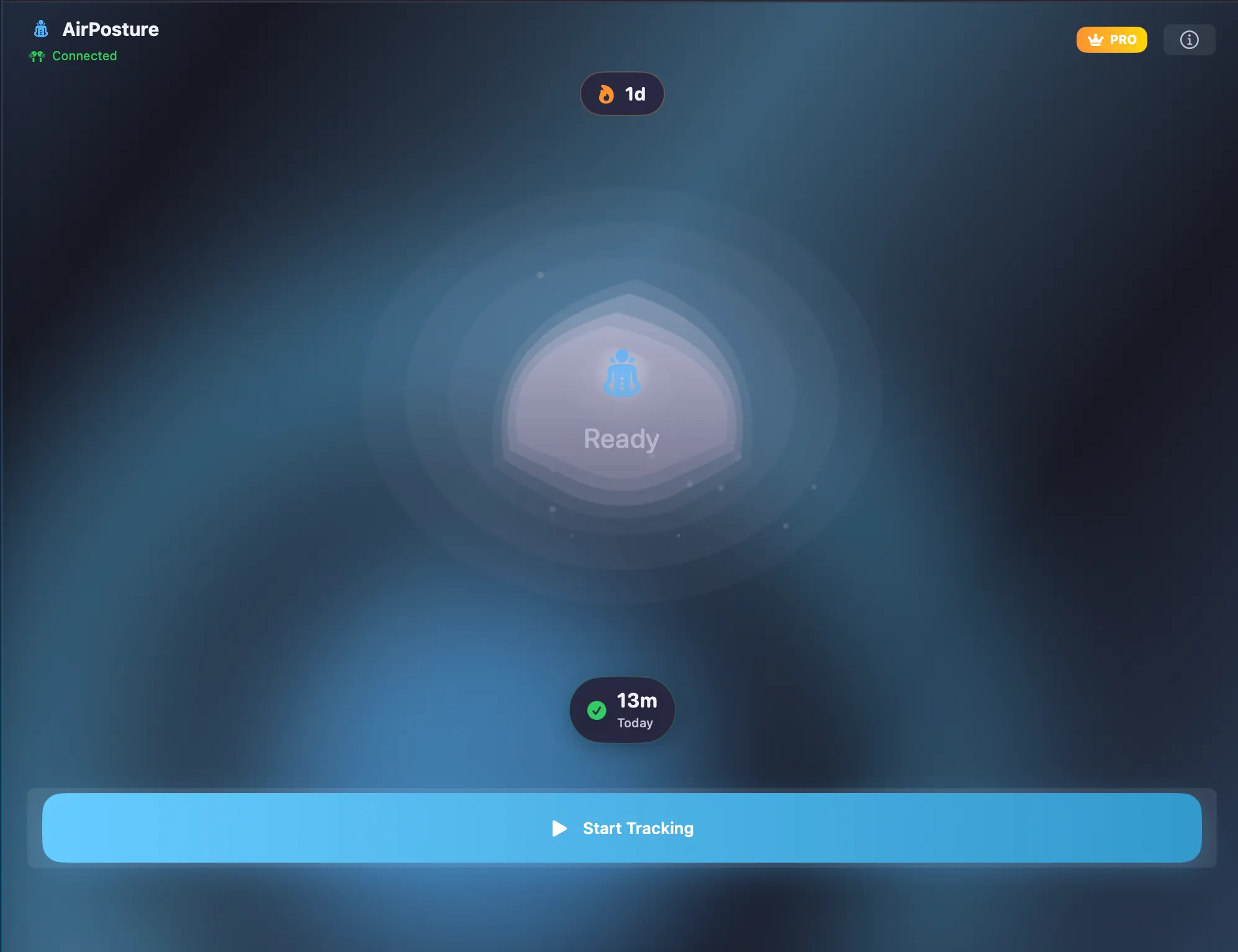 AirPosture running on macOS, tracking a work session